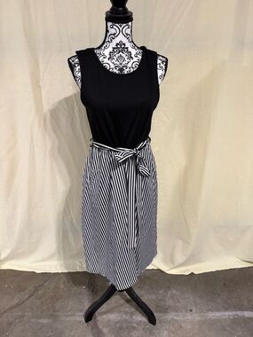 SHEIN Black Tank Top with Black & White Striped Midi Skirt Dress